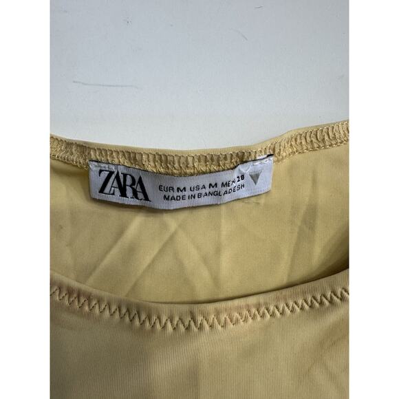 ZARA Yellow Fitted Bodysuit Round Neck Sleeveless Size M Nylon Stretch - Picture 2 of 5